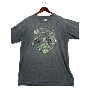 Vintage USMC Marine Corps T Shirt Mens XL Gray Eagle Globe Anchor Optima 90s